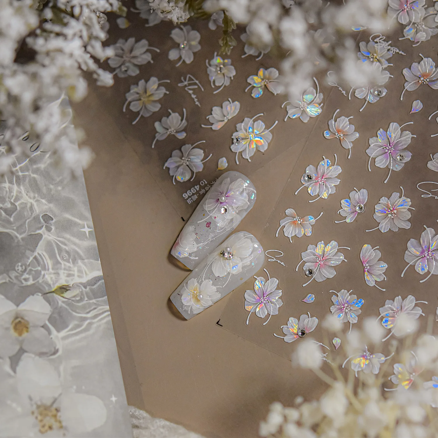 Roze Paars Bloemblaadje Kersenbloesem Perzik Bloesem Vallende Bloemen Gradiënt 5D Zelfklevende Nail Art Sticker Manicure Decals