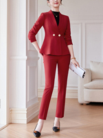 Shawl Collar Double-Breasted Suit Pants Set - Ruffled Hem Design High-End Versatile Professional Workplace Two-Piece Outfit