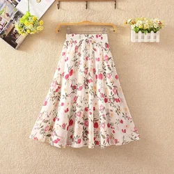 Women's Floral Skirt High Waist Long 2024 Printed Chiffon Skirt Summer Woman Skirts Mujer Faldas Saias Mulher