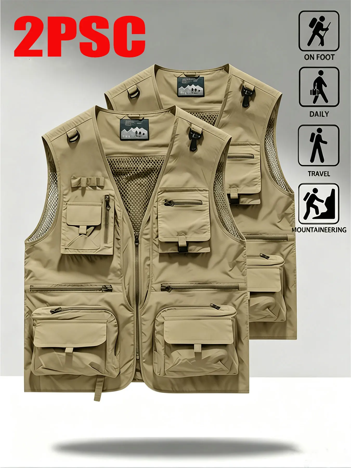 Tanktops für Männer, Unterhemden, Kleidung für Herren zum Angeln, 2er-Pack, Sommermode für Männer, Weste mit Reißverschluss und V-Ausschnitt, Herren- und Damenweste mit mehreren Taschen, Y2k – Detail 4