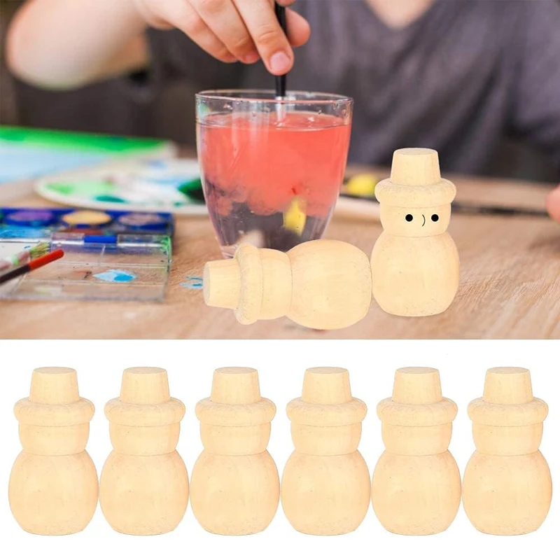 5PCS Wooden Peg Dolls Christmas Unpainted Tree Snowman Montessori Toys For Kids Party Favors Graffiti Drawing Supplies