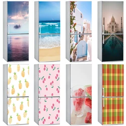 Seaside Fridge Door Mural Sticker Waterproof Vinyl 3D Wallpaper Decoration for Refrigerator Freezer Door Poster Customization
