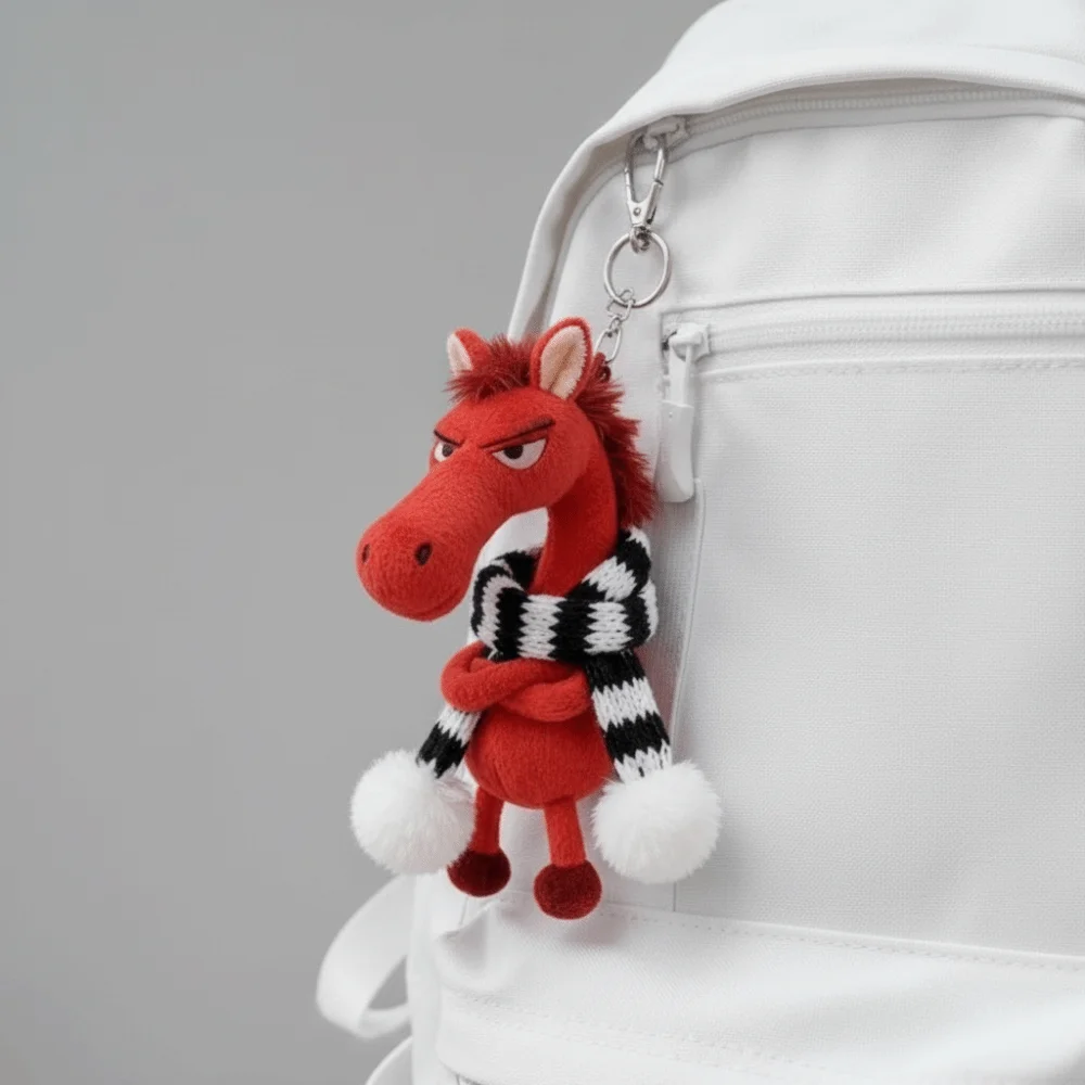 Cavalo dos desenhos animados chaveiro artesanato estilo fantasia pônei boneca de pelúcia recheado com cachecol simulação cavalo brinquedo presente aniversário