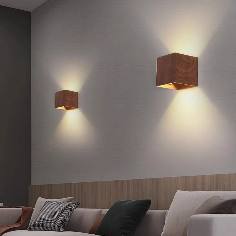 Nordic Woodencolor Wall Light Led Up Down Bedside Living Room Bedroom Aisle Wall Decor Walnut Corridor Sconce Decorative lamps