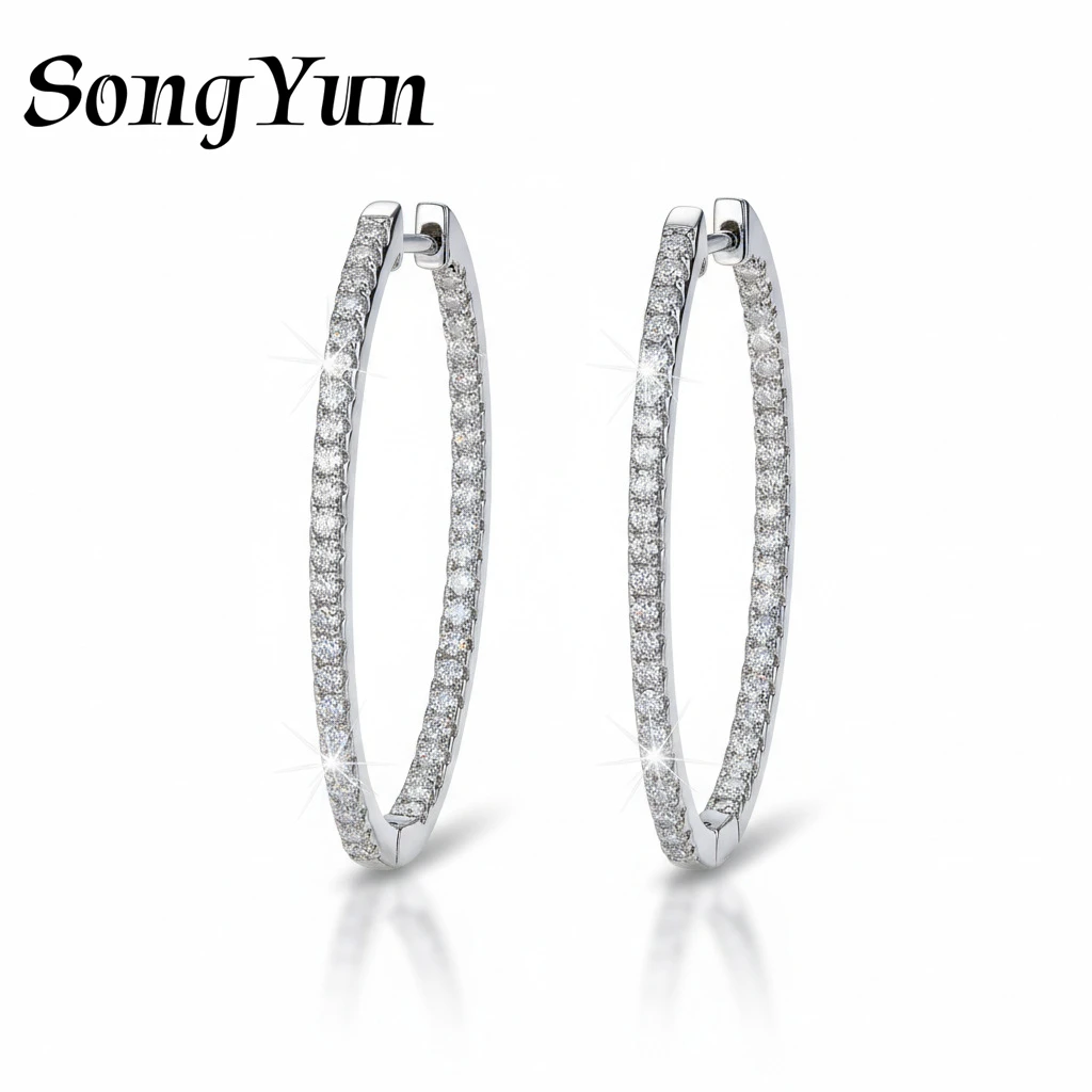 

SONGYUN Brand Jewelry 925 Sterling Silver Earrings Moissanite Diamond Ear Pin Formal for Women Rhodium Plated SYT Patent Earring