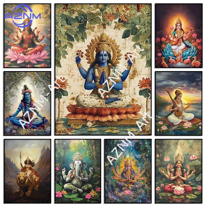 Indian Hindu Gods Lord Shiva Yoga Divine Goddess Saraswati Meditation Rt Poster Canvas Painting And Prints Picture Home Decor