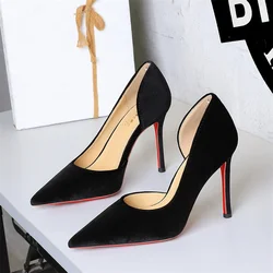 Women Sexy Side Cut-Outs Thin Shoes Korean Pointy Toe Fashion Shallow Woman Pumps High Heels Stiletto Ladies Wedding Dress Shoes