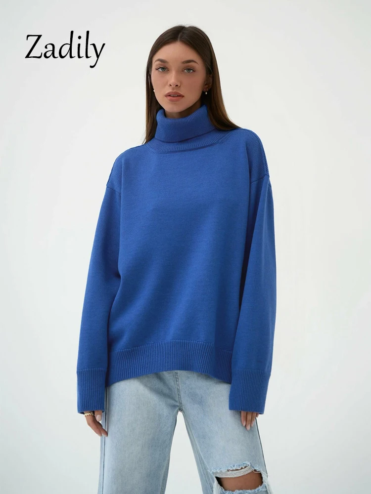 

2024 Winter Minimalist Long Sleeve Women Turtleneck Sweater Loose Solid Color Knit Thick Pullovers Casual Female Warm Clothing