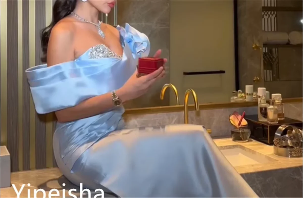 Personalizado de alta qualidade sexy fora do ombro bainha vestidos de noite contas lantejoulas cetim vestido de baile vestidos de festa para mulher