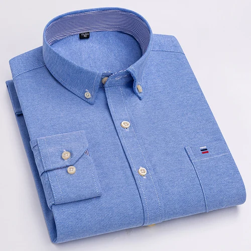 Imagen 1 del producto Camisa 100% de algodón para hombre, camisa Oxford informal a cuadros de manga larga con estampado de Color sólido, camisa de vestir Formal de ajuste Regular de gran tamaño 7XL 6XL 5XL