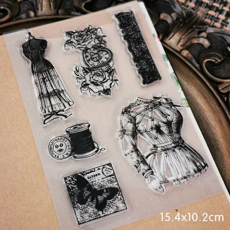 Vintage Lace Dress Landscaping Transparent Silicone Stamp Creative DIY Journal Student Supplies Stationery