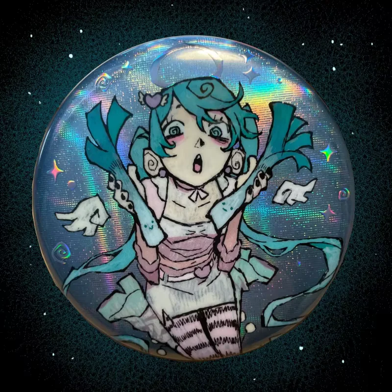 MiKKu Holographic Large Button Badge Angel Theme Anime Pin Brooch Vocaloid Cosplay Accessory Collectible Gift for Fans