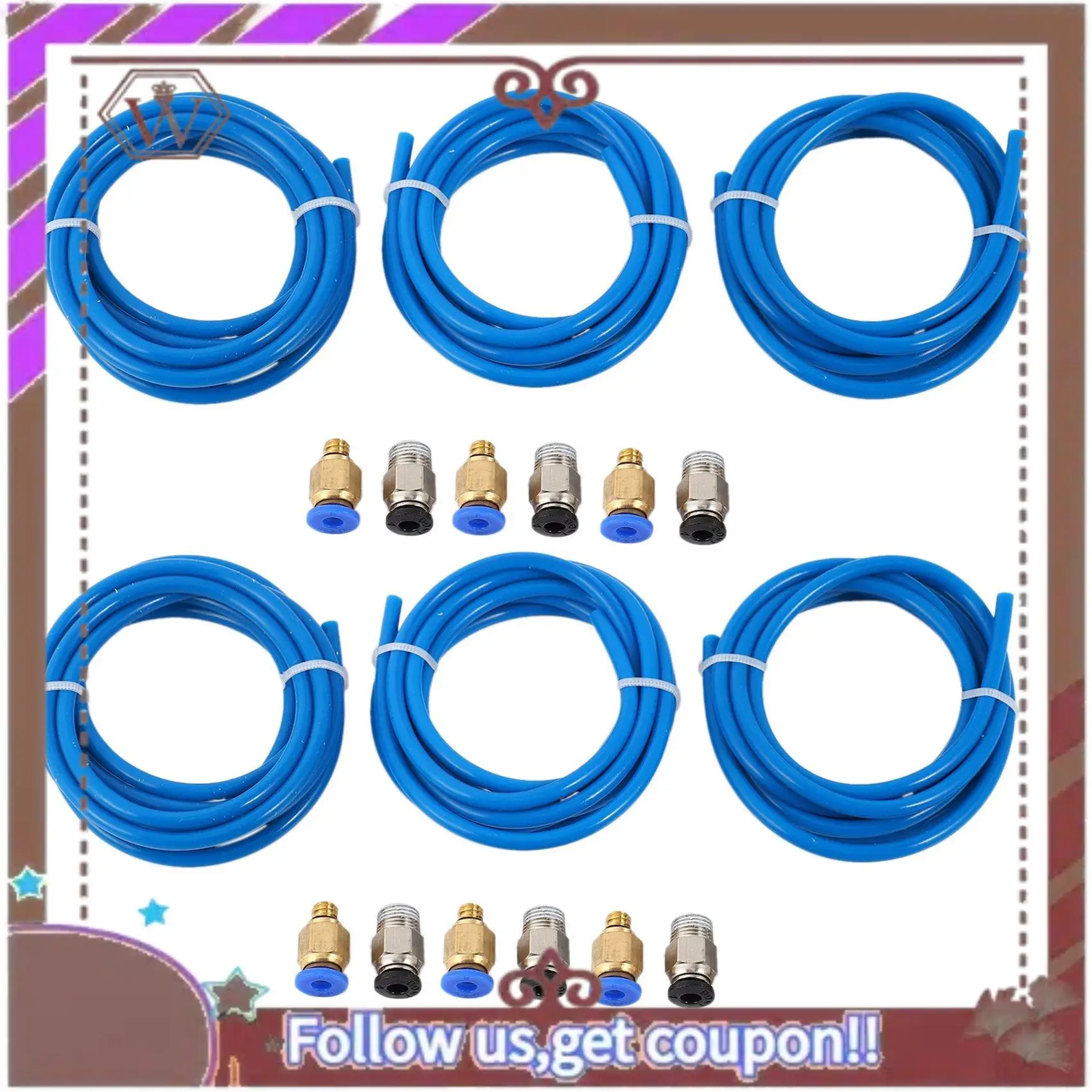 أحدث أنبوب PTFE 6X أنابيب Ptfe الزرقاء (1.5 متر) مع 6 قطع تركيبات Pc4-M6 و6 قطع تركيبات دفع أنبوب Pc4-M10