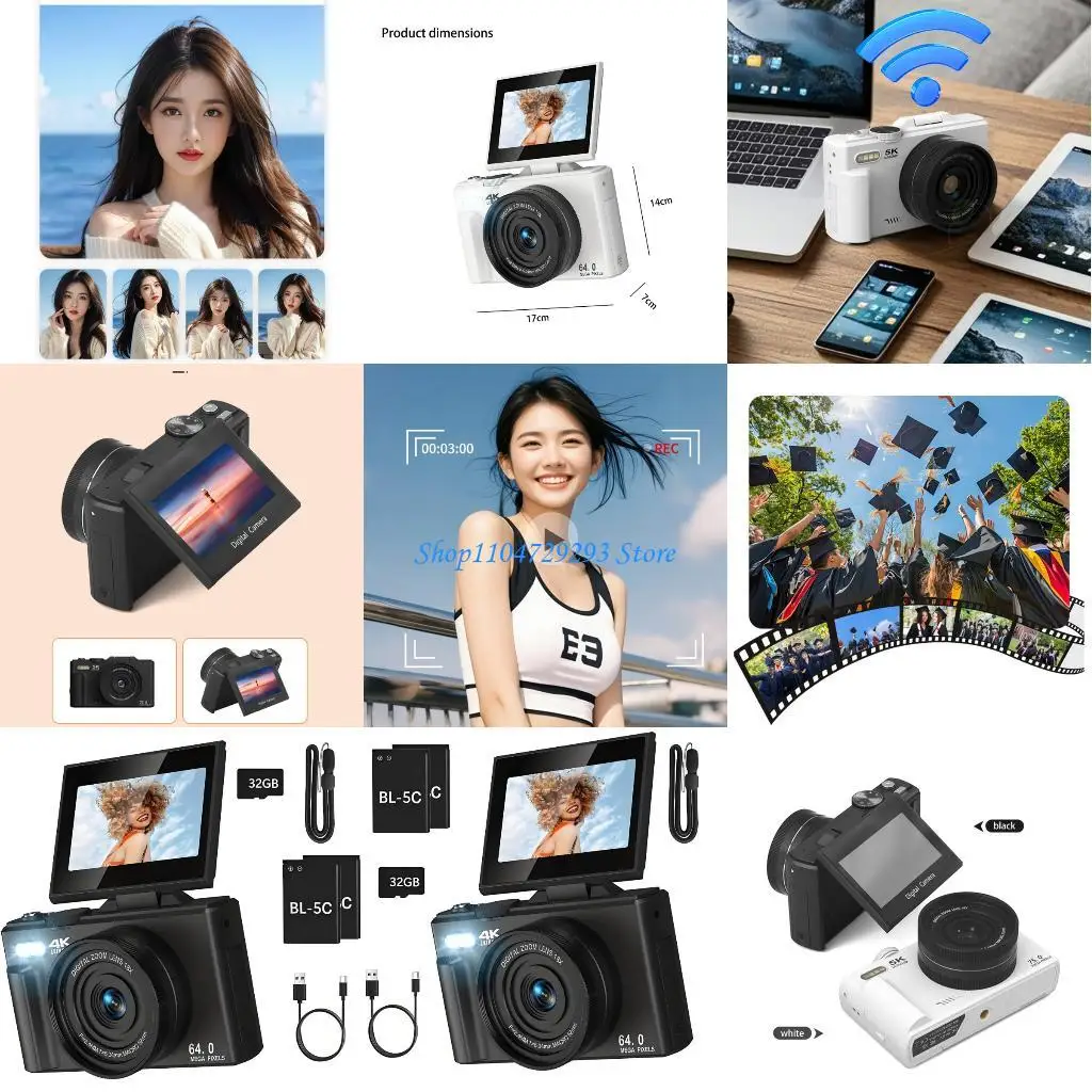 

Y2GD 3inch Rotating Screen Digital Camera 4K Video Recording Auto Focuses System Low Light Flash Photography Device