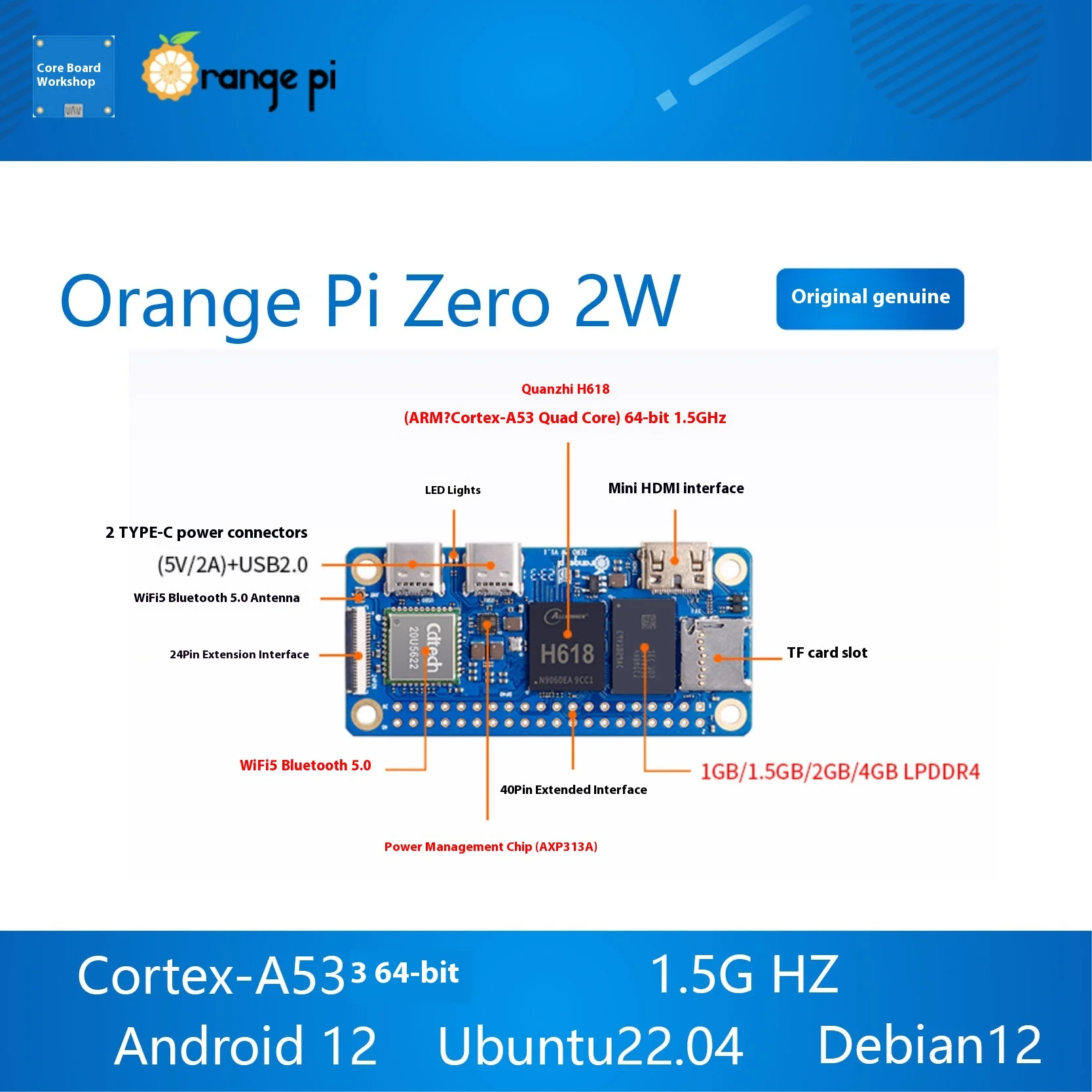 Imagem -02 - Placa de Desenvolvimento Orange pi Laranja pi Zero 2w Zero2w Quanzhi H61linux