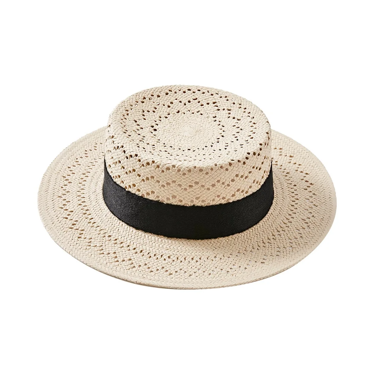 

Spring Summer New Arrival Handcrafted Flat Top Sun Protection Hat, French Style Hollow Out Wide Brim Fedora Jazz Hat