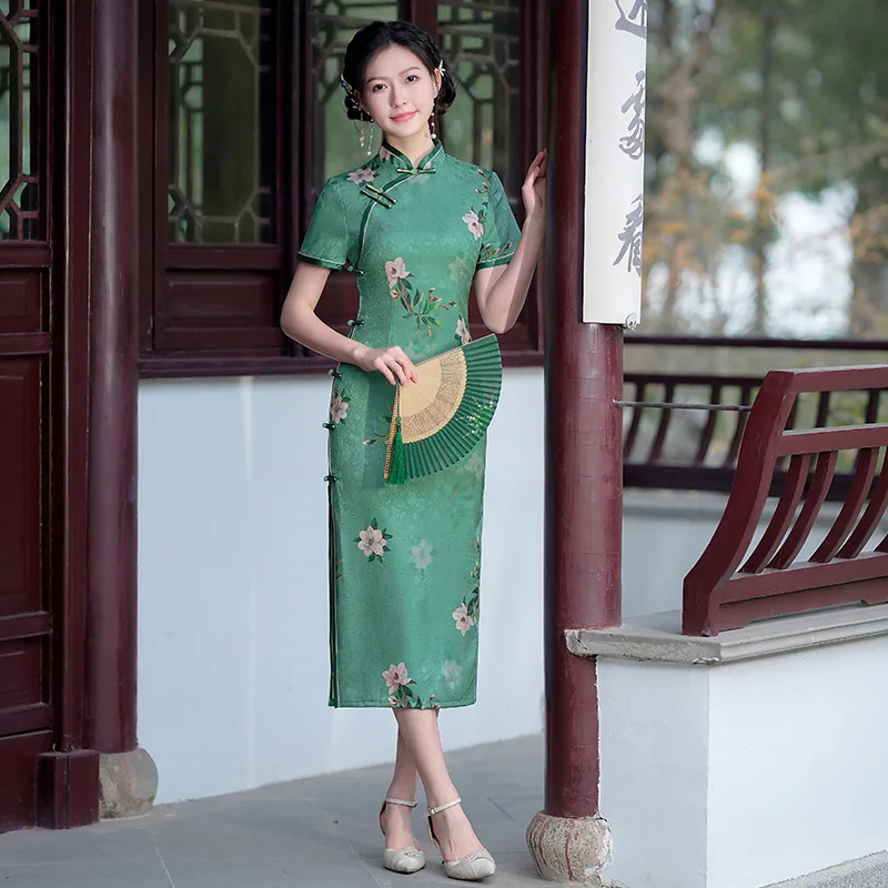 2023 New Summer Spring Classical Composite Hualuo Double-Layer Improved Cheongsam Retro Chinese Republican Style Young Girl