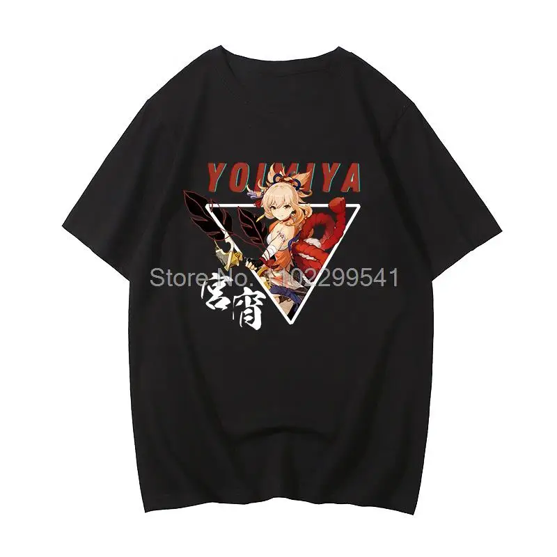 Genshin Impact Tshirt Naganohara Yoimiya Print T-shirt Yanfei Cosplay Tees Men Anime T Shirt  Cotton Summer Tops Streetwear