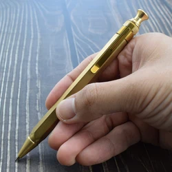 Vintage Click Action Brass Pen Golden Hexagonal 0.7mm Black Ink Ballpoint Pen Signature Supplies School Office Supplies