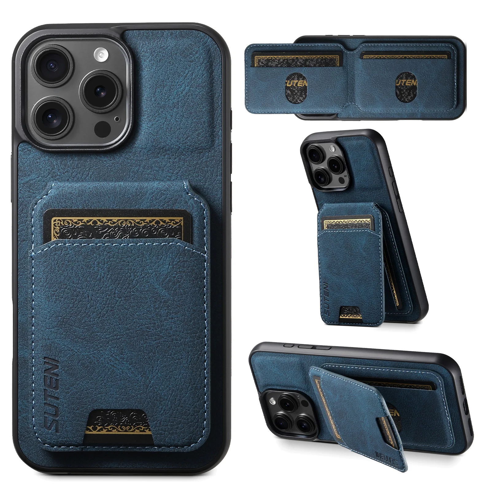 

Luxury Faux Leather Card Holder Wallet Standing Phone Case for iPhone 16 15 Pro Max 14 Plus 13 12 11 X XR XsMax