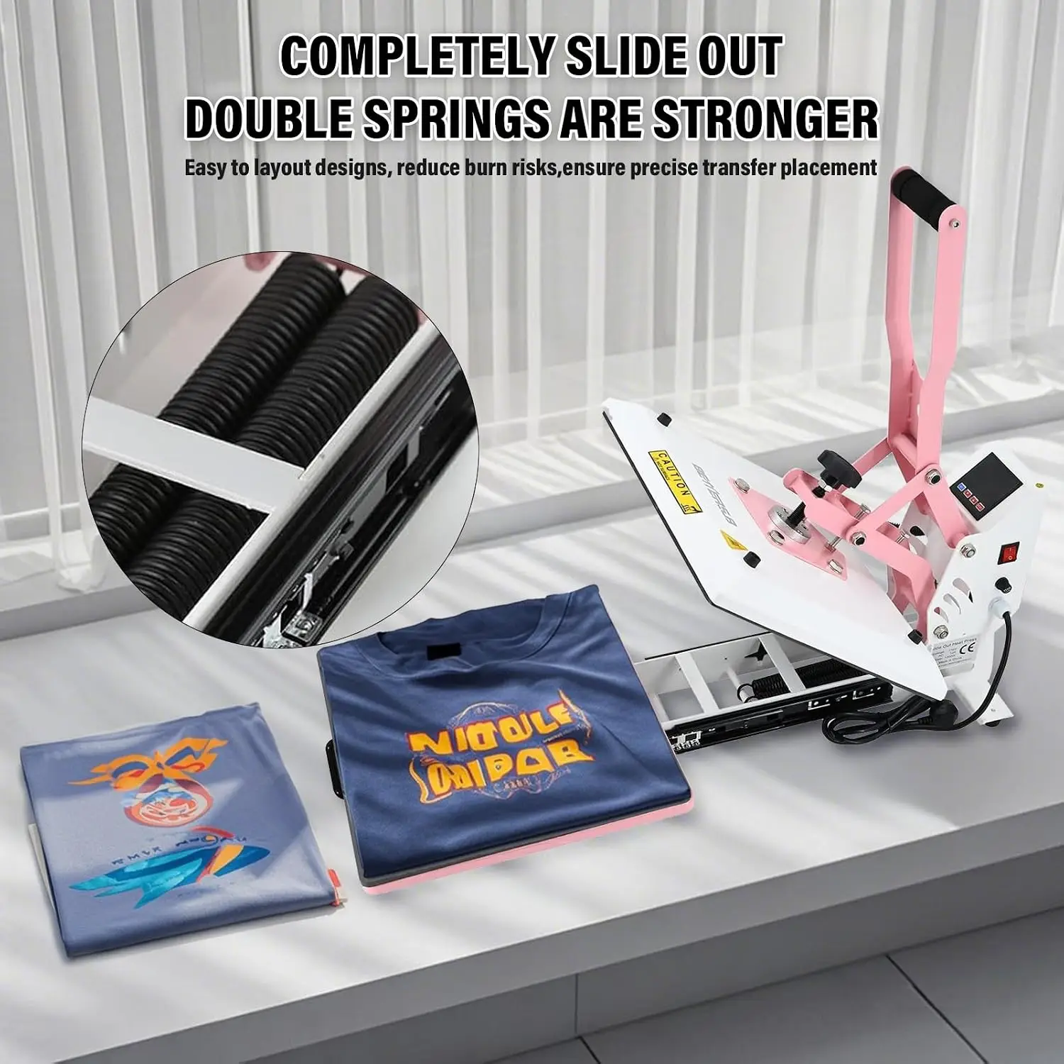 Heat Press 15x15 inch Digital Heat Press Machine, Slide Out Industrial Quality T-Shirt Heat Transfer Machine Pink