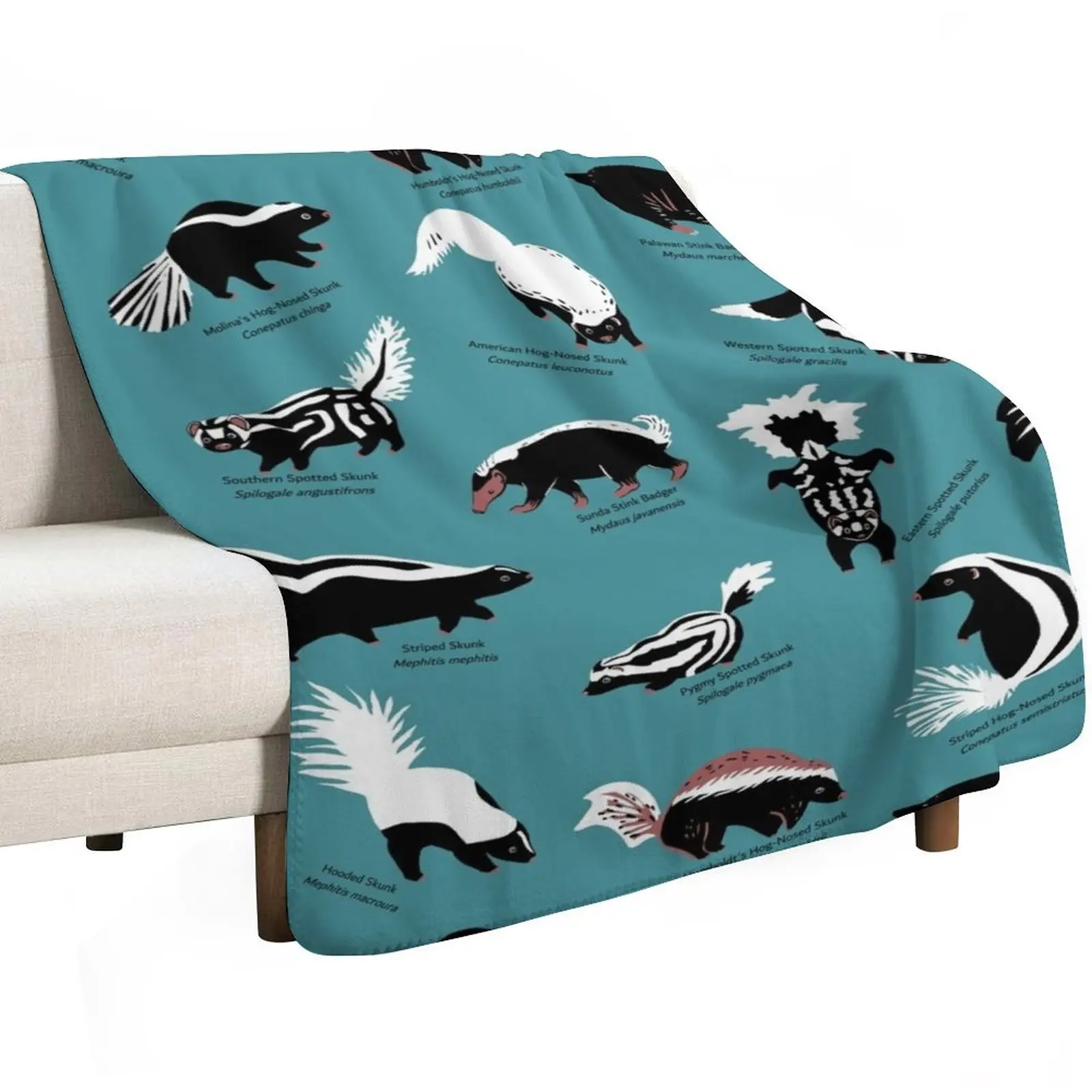 

Skunks of the World: Species of Family Mephitidae Throw Blanket Custom Blankets For Sofas Flannels Blankets