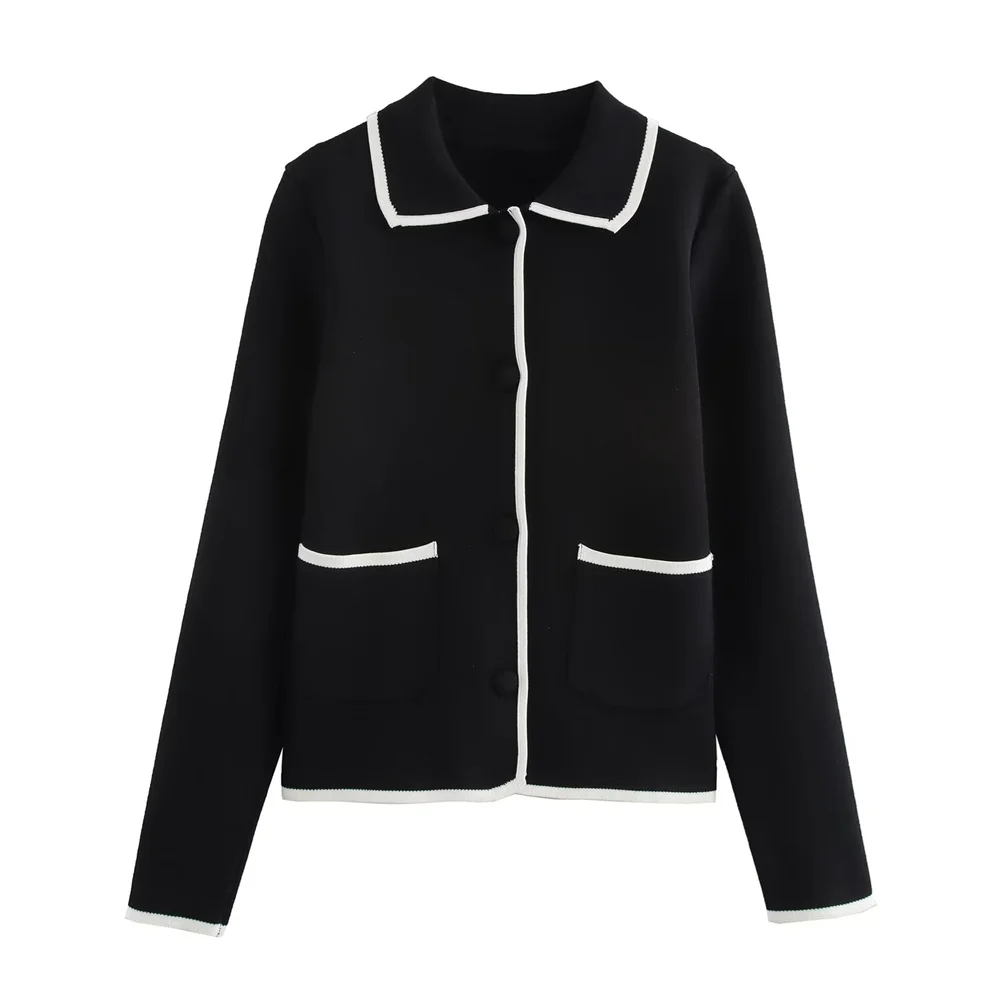 

UNIZERA Women's Minimally Knitted Coat with Button Pocket Decoration Spring New Women's Knitted Sweater