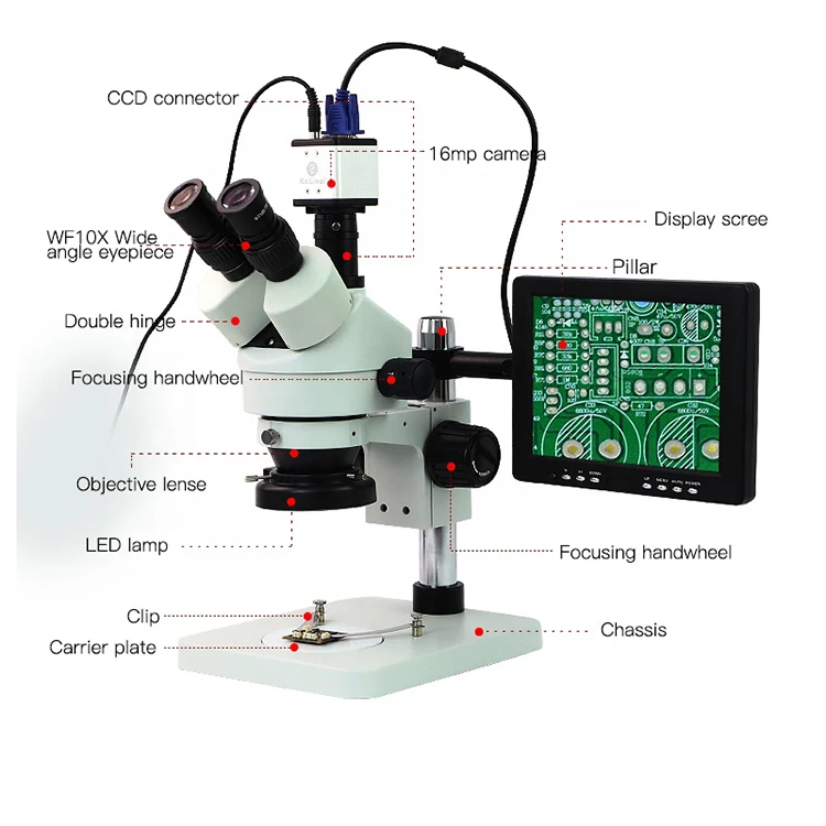 Microscópio estéreo trinocular de microscópio de alta definição com câmera VGA LCD para reparo de iPhone IC
