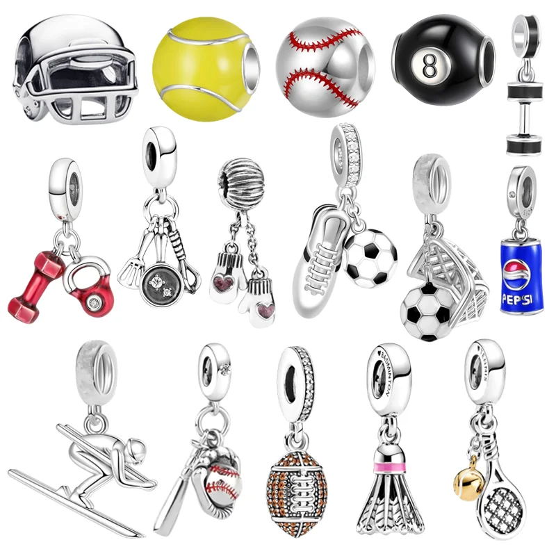 

New Rugby Badminton Football Baseball Multiple series Charm Beads Pendants Fit Original European Jewelry & DIY Making Fine Gift
