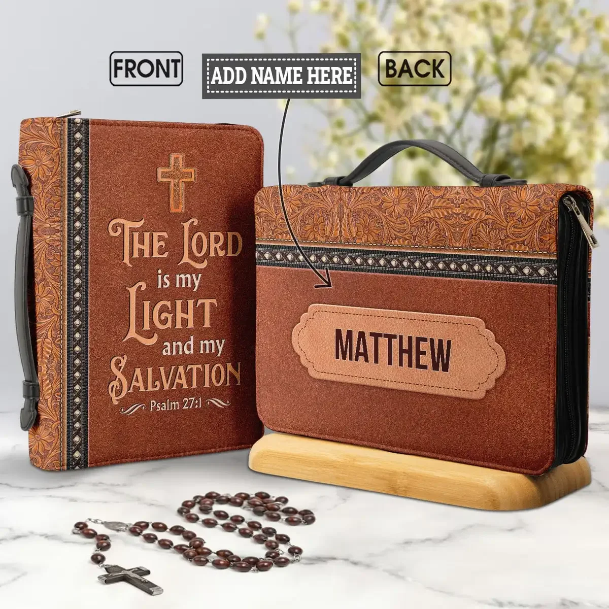 

2023 Personalized Bible Verse Cover The Lord Is My Light And My Salvation Cross Print Women's Study Book Holy Storage Boxes Gift