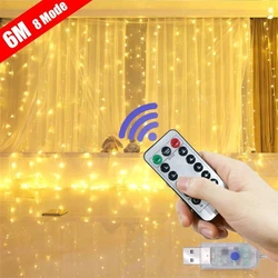 LED Vorhang Lichterketten Girlande Festival Weihnachts dekoration USB Fernbedienung Urlaub Hochzeit Lichterketten für Schlafzimmer nach Hause