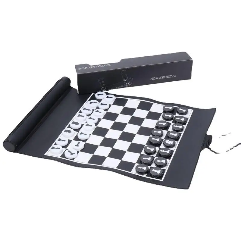 

Foldable Chess Board Soft Leather Small Portable Rollable Leather Black And White Durable Chessboard International Chess Board