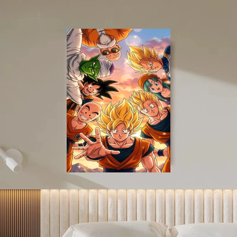 Oil Painting Dragon Ball All Characters Group Selfie Sunset By Numbers Wall Decor for Living Room Bedroom Gift No Frame