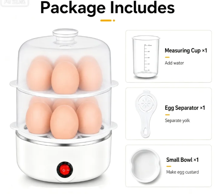 Flat-Lid Double Layer EggCooker With Measuring Cup To Control Water Volume. Multifunctional For Eggs, Buns, Sweet Potatoes And More. Compact Design Fits Dorms, Offices And Homes,Large Capacity Meets Daily Breakfast Needs And Upgrades DailyLife