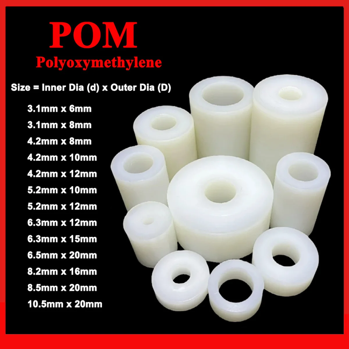 M3 M4 M5 M6 M8 M10 White POM Bushing Washer Round Hollow Unthread Standoff Spacers Insulated Plastic Gasket Length 1-20mm
