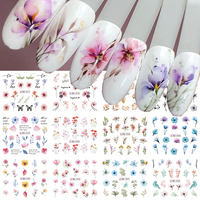 Ink Blooming Flower Water Decals Floral Leaves Graffiti Transfer Nail Stickers Love Heart Geometry Decals Manicure Accessories