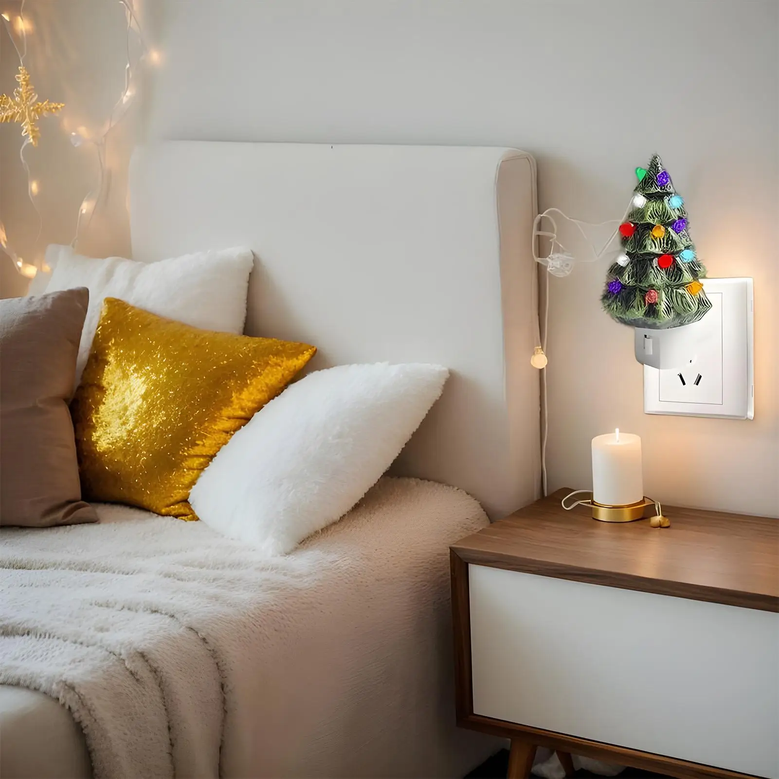 Świąteczna lampka nocna w kształcie choinki, retro oświetlenie ambientowe, lampka choinkowa zasilana przez wtyczkę, dekoracja ścienna do sypialni, salonu, pokoju dziecięcego.