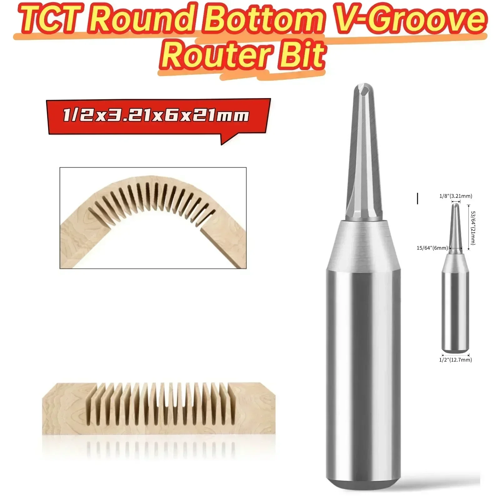 

TCT Round Bottom V-Groove Router Bit 12-inch Shank Handle Woodworking Milling Cutter For Furniture Decor Door And Window Carving