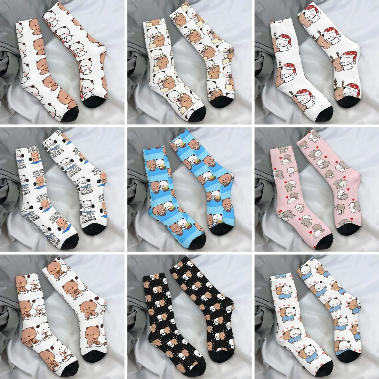 DuDu Bear And BuBu Panda's Love Stockings Men's Socks Breathable Vintage Socks Autumn Cycling Non Skid Design Socks Gift