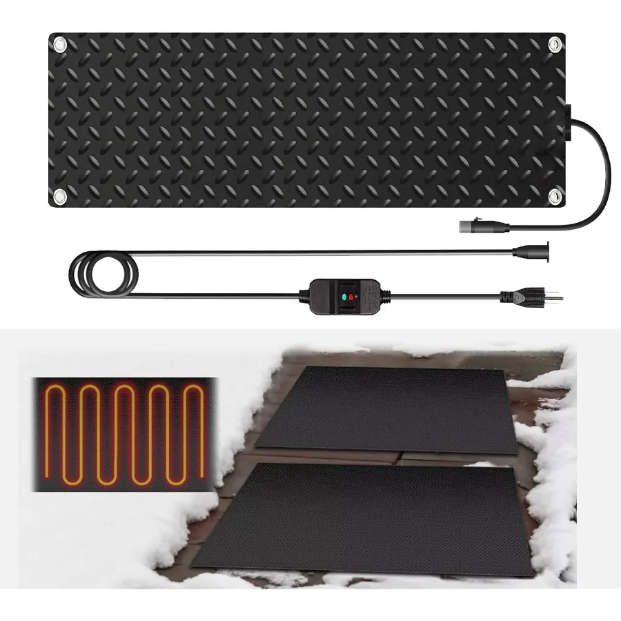 

Heated Snow Melting Mats for walkways Stairs- Outdoor Heated Mats- Non-Slip Electric Heated Foot Mats for Winter Snow Removal-