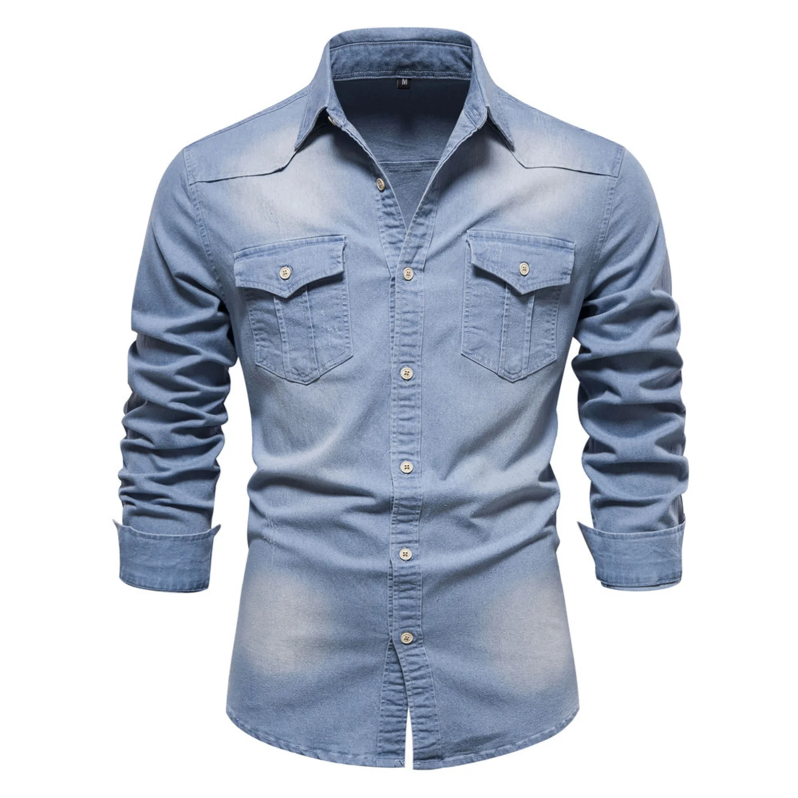 

New Men's Fashion Jeans Shirt Spring Autumn Retro European And American Long Sleeve With Pocket Shirt Simplicity Style Male Tops