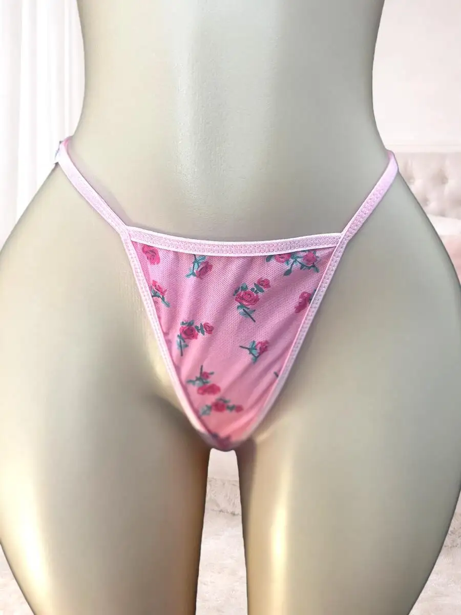 

Pink Floral Lace Thong Underwear For Women Sexy Lingerie Sleepwear