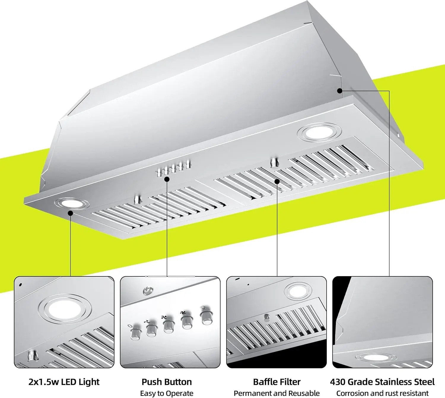 Range Hood Insert 30 inch, Built-in Kitchen Hood with 600 CFM, Ducted/Ductless Convertible Kitchen Vent Hood,