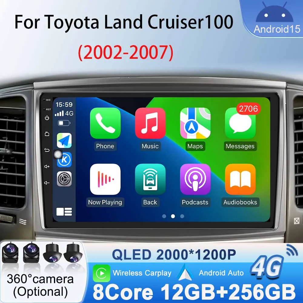 

Multimedia Video Player Android 15 for Toyota Land Cruiser 100 2002 - 2007 Car Radio Stereo Carplay Android Auto Touch Screen BT