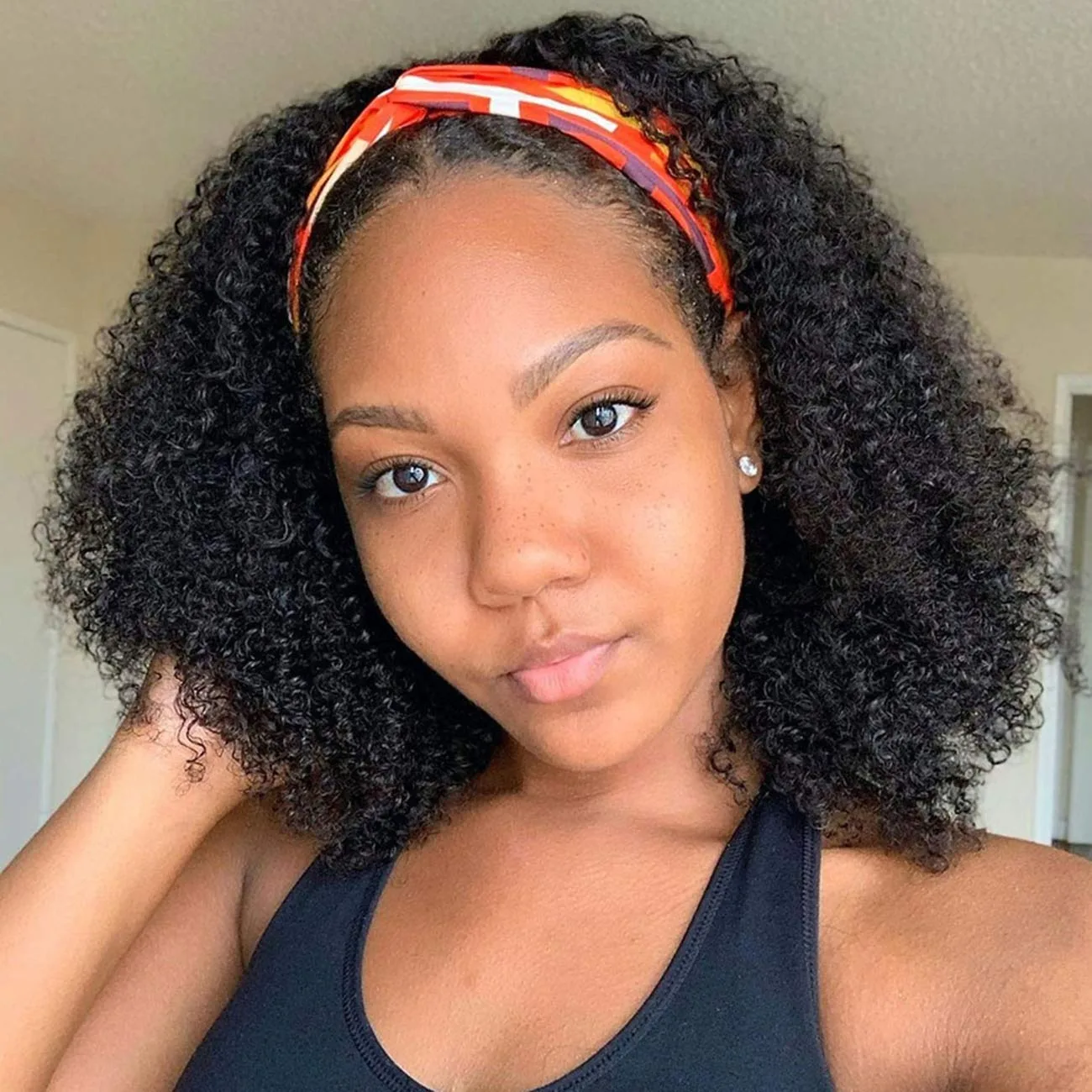 

Machine Kinky Curly Headband Wig 10A Brazilian Virgin Human Hair 200% Density Small Cap Fit Wear & Go Afro Wig for Black Women