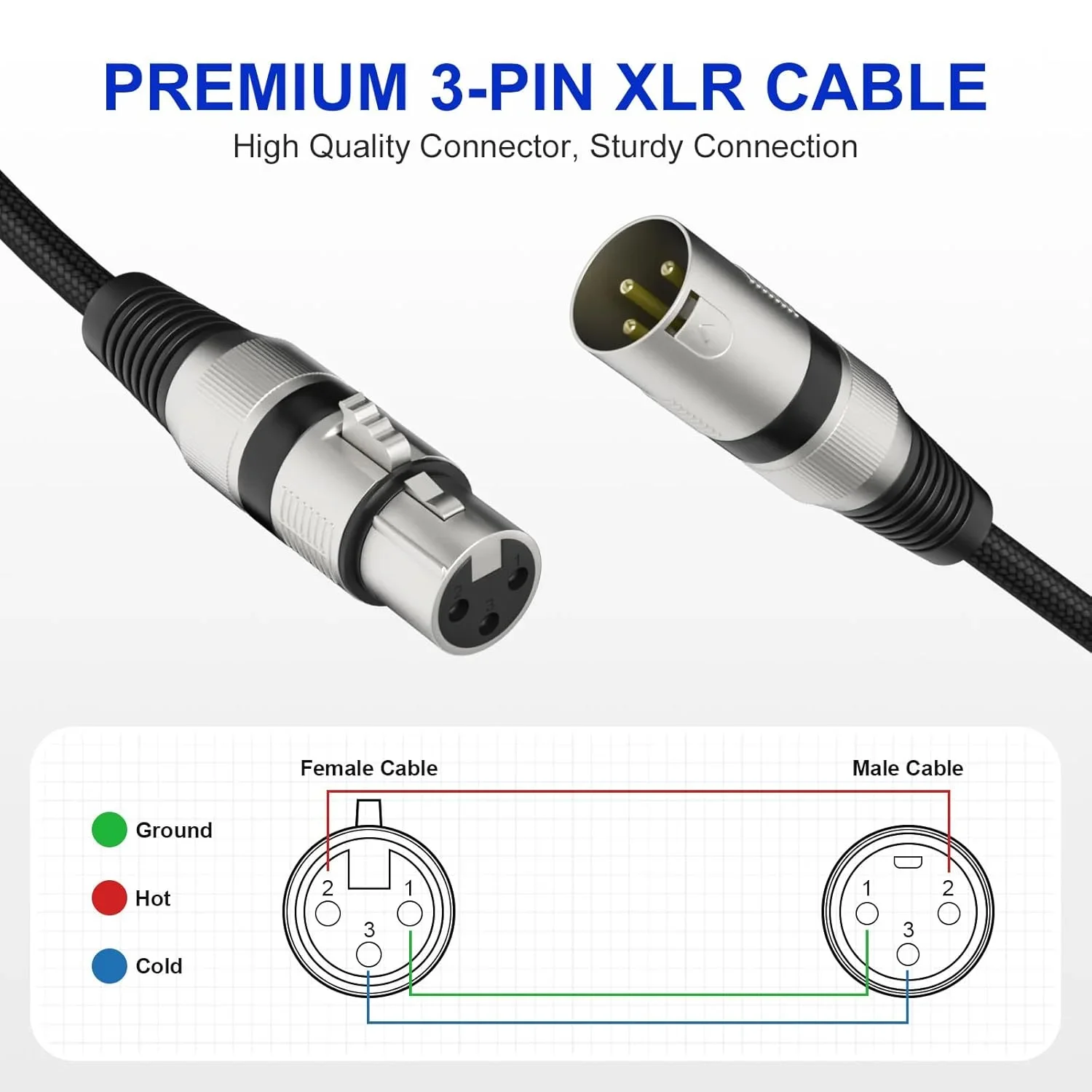 XLR To XLR Mic Cable 4-Pack 3-Pin XLR Male To Female Balanced Microphone Cable for Amplifier Mixer Speaker Recording Studio Etc