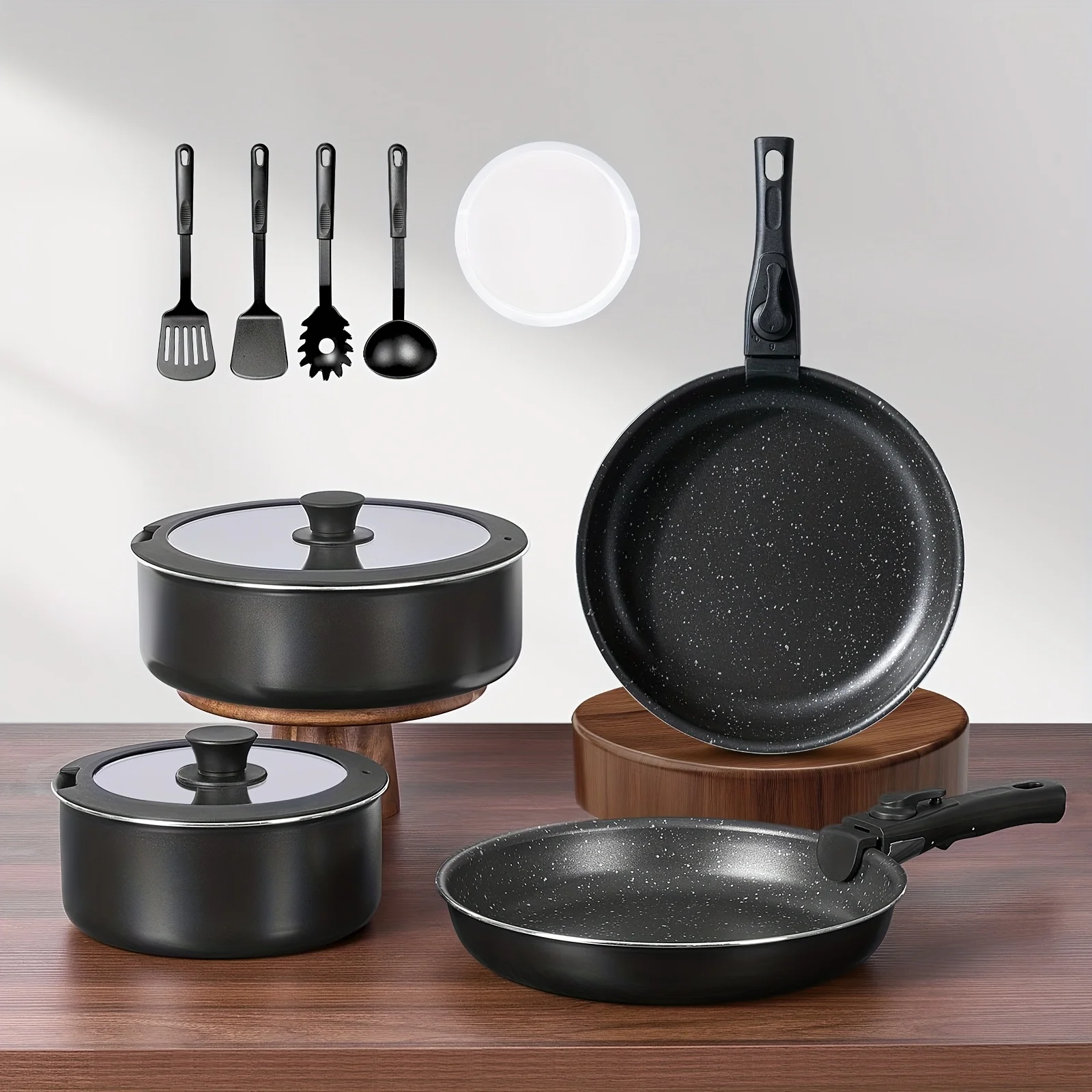 

13pcs Kitchen Pots And Pans Set Nonstick, Cookware Sets with Detachable Handles, Healthy Kitchen Cooking Sets, Dishwasher Safe, Oven Safe, with Frying Pans & Saucepans, Non-Toxic Stackable RV Cookware Set, PFOA Free, Safe Up to 350°F, Black