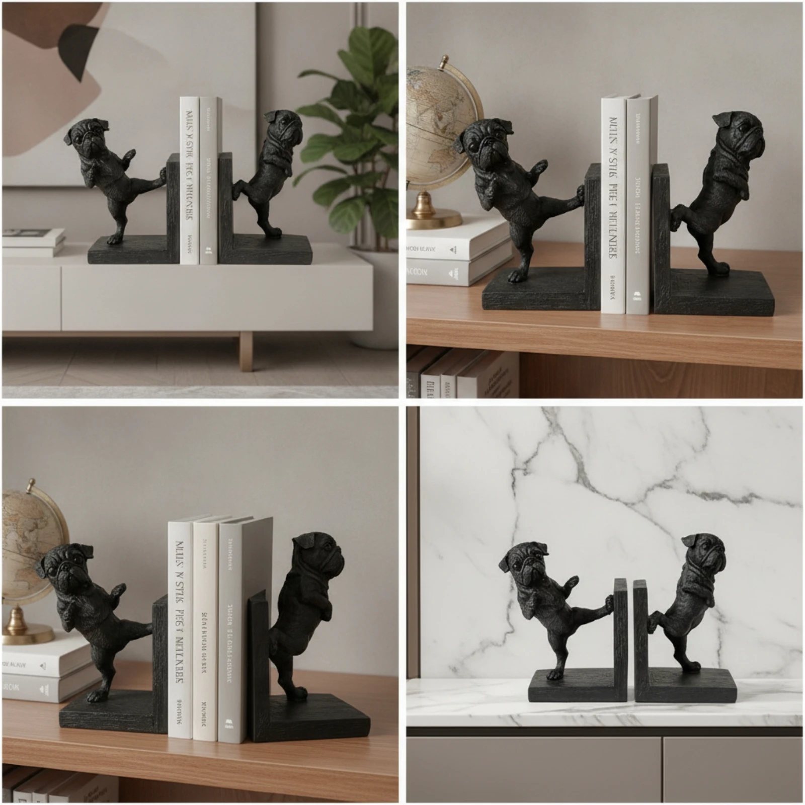 Dog Bookends Decorative Bulldog-Style Bookends Book Supports Heavy Duty Textured for Readers, Bookshelf, Desk
