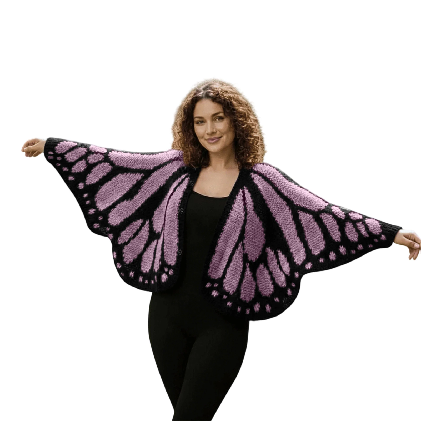 

Women's Fashionable Monarch Butterfly Poncho Summer Elegant Shawl Bohemian Style Chic Knitted Decorative Cardigan Wrap