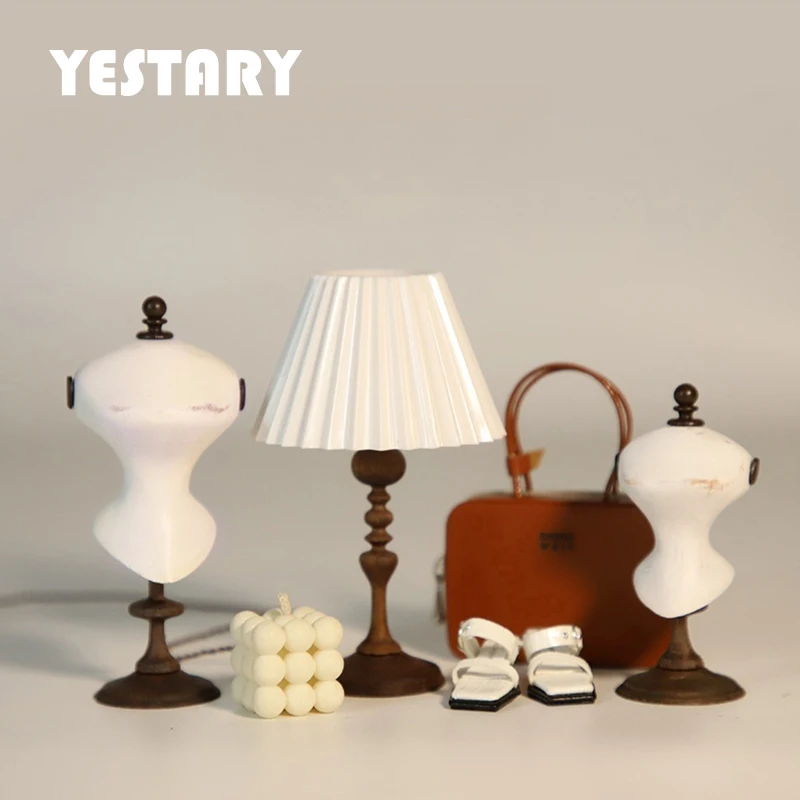 

YESTARY BJD Dolls Furniture French Black Walnut Vintage Pleated Table Lamp For 1/6 Blythe Dollhouse Furniture Miniature Items